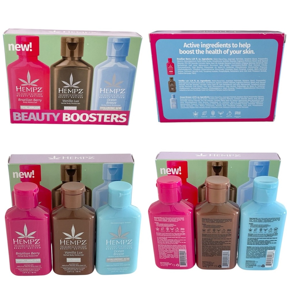Hempz Beauty Boosters Berry, Vanilla & Ocean Travel Size Body Lotion 3-Pack Set - Picture 11 of 11